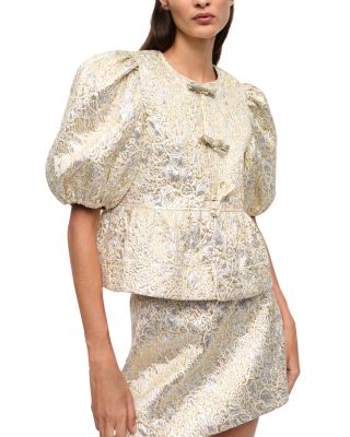 GANNI GOLD AND SILVER PEPLUM ブラウス GANNI Metallic Cloque Peplum Tie String Blouse | Bloomingdale's Women