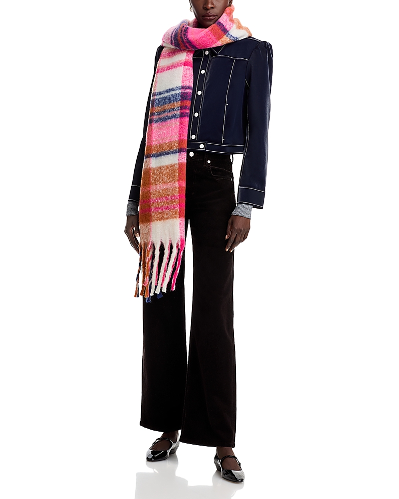 Shop Aqua Lulla Madras Plaid Blanket Scarf In Pink Multi