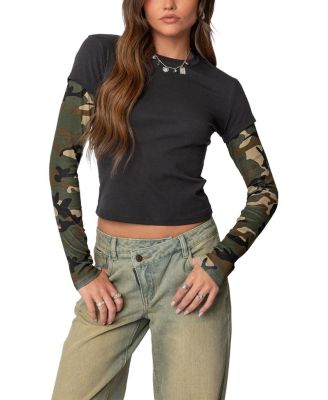 Edikted - Camo Layered Long Sleeve T Shirt