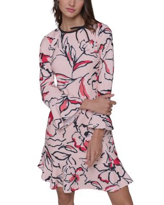 Printed Bow Neck Flounce Dress