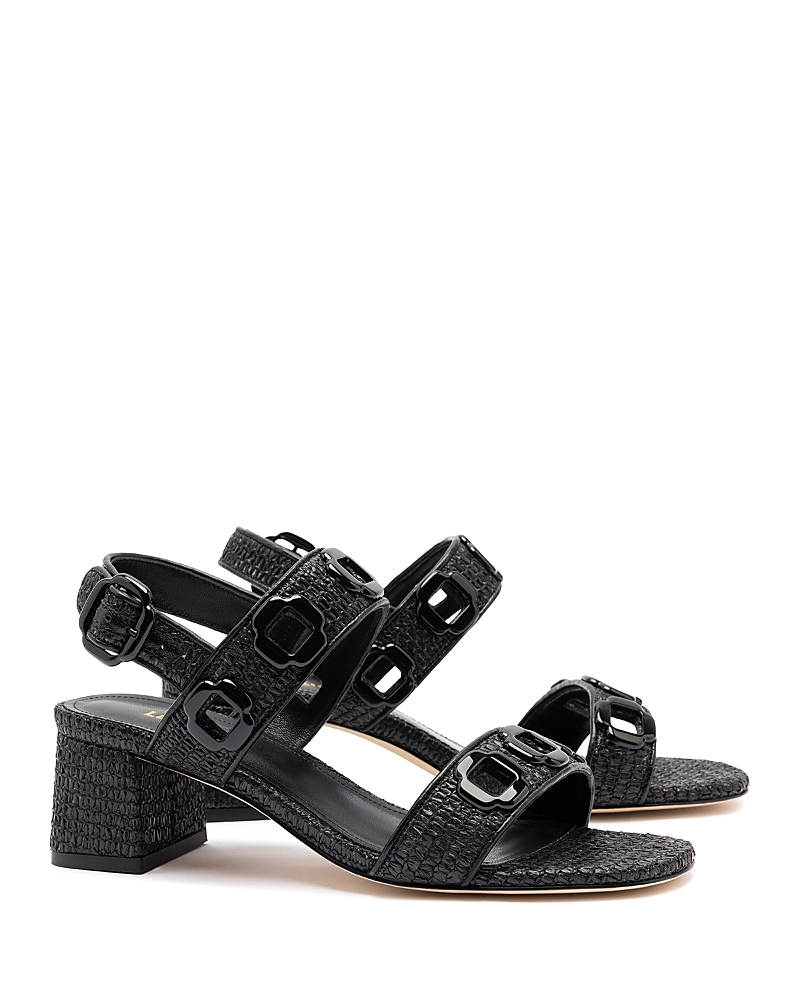 Larroude Milan Raffia Slingback Sandals In Black