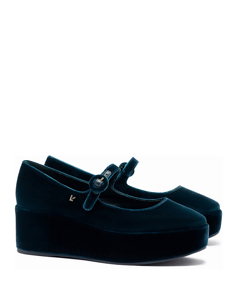 Larroude Blair Leather Flatform In Dark Blue