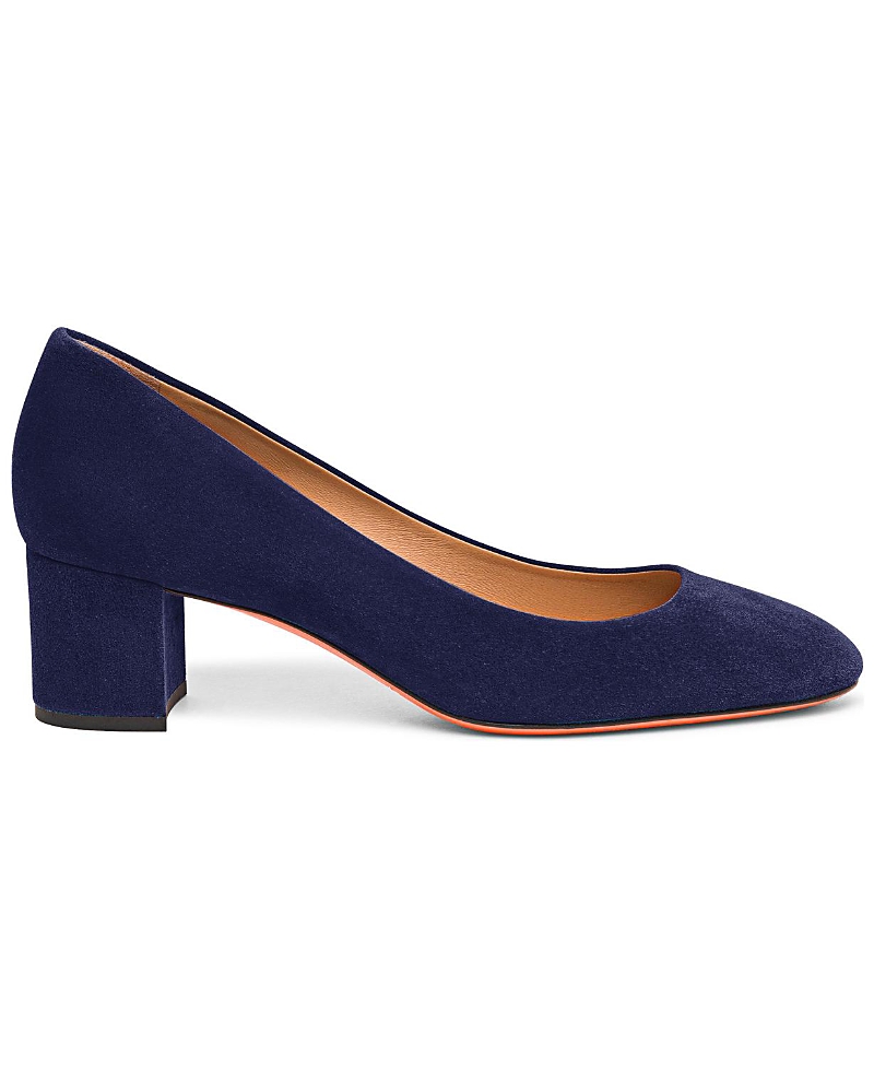 Santoni Suede Block-heel Pumps In Navy