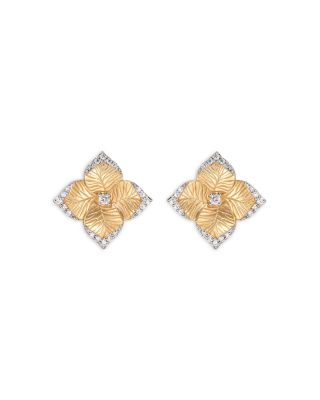Piranesi 18K Yellow Gold Oro Fiore Diamond Flower Small Stud Earrings