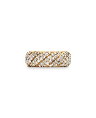 David Yurman - Sculpted Cable Band Ring in 18K Yellow Gold with Pav&eacute; Diamonds