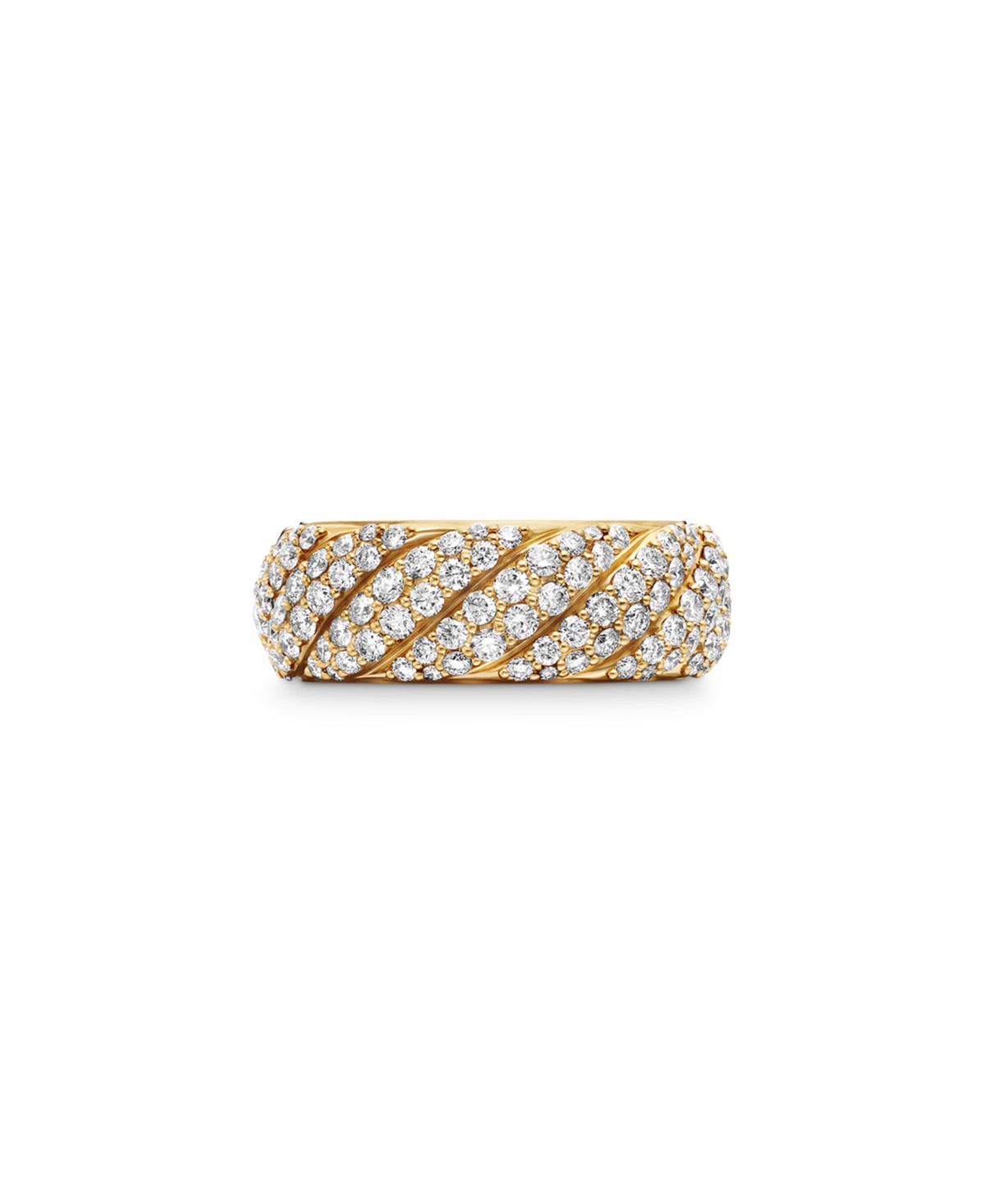Sculpted Cable Band Ring in 18K Yellow Gold with Pavé Diamonds, 7.5mm
