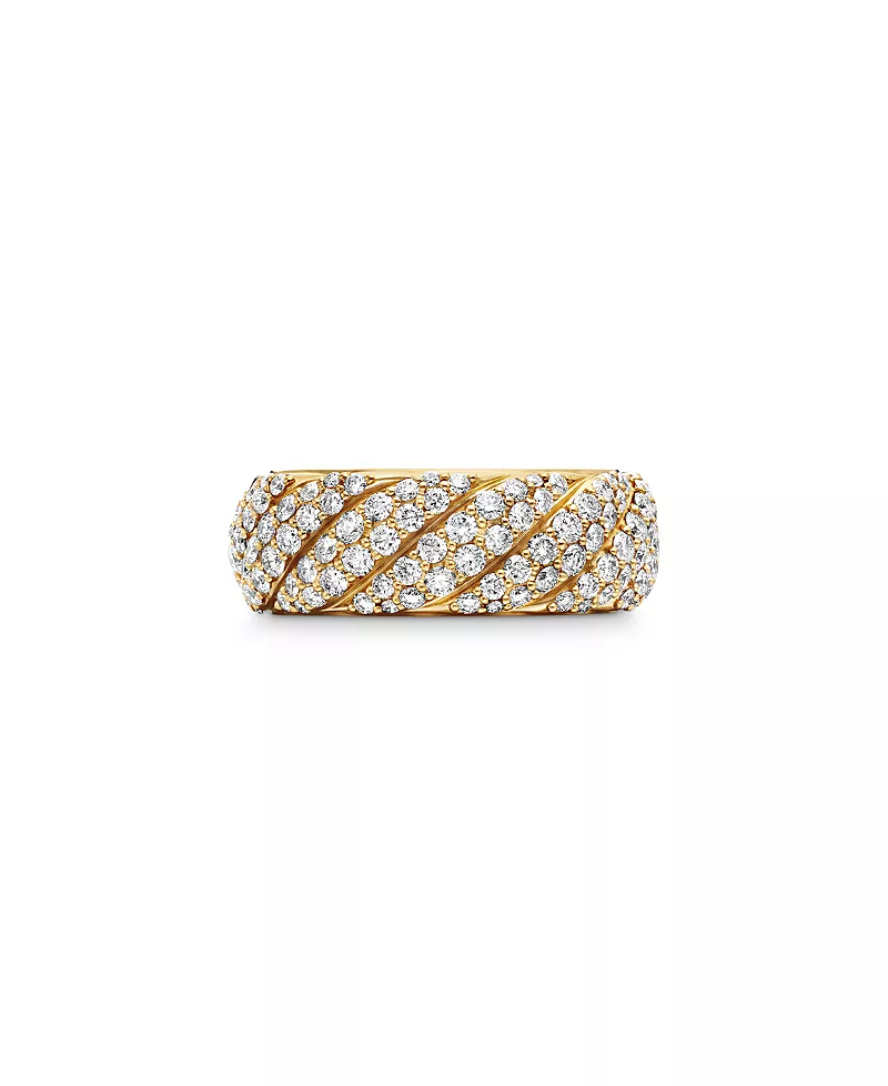 David Yurman Sculpted Cable Band Ring in 18K Yellow Gold with Pave Diamonds