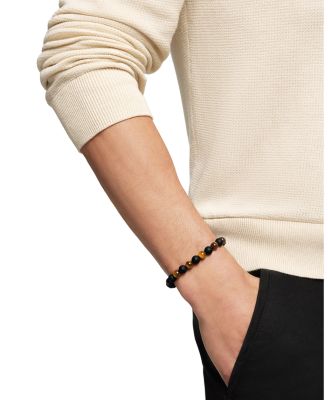 Men's Spiritual Beads Alternating Bracelet in Sterling Silver with Tigers Eye and Black Onyx, 8mm