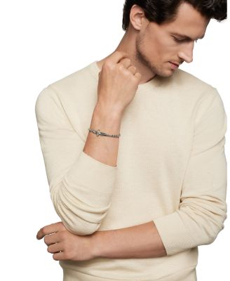 Men's Sterling Silver Waves Black Diamond Pav&eacute; Dagger Bracelet