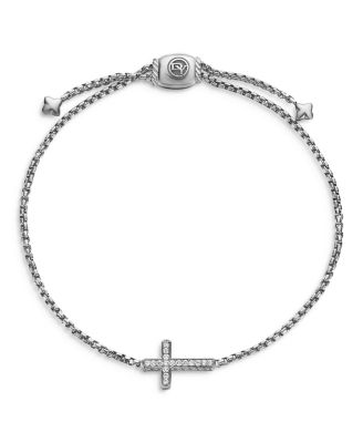 Petite Pav&eacute; Cross Chain Bracelet in Sterling Silver with Diamonds, 1.7mm