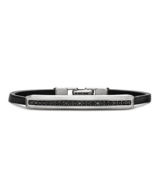 David Yurman - Men's Streamline&reg; ID Bracelet in Black Leather with Sterling Silver & Black Diamonds, 6mm