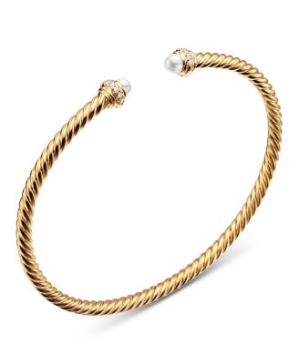 18K Yellow Gold Cablespira&reg; Bracelet with Cultured Freshwater Pearls & Diamonds