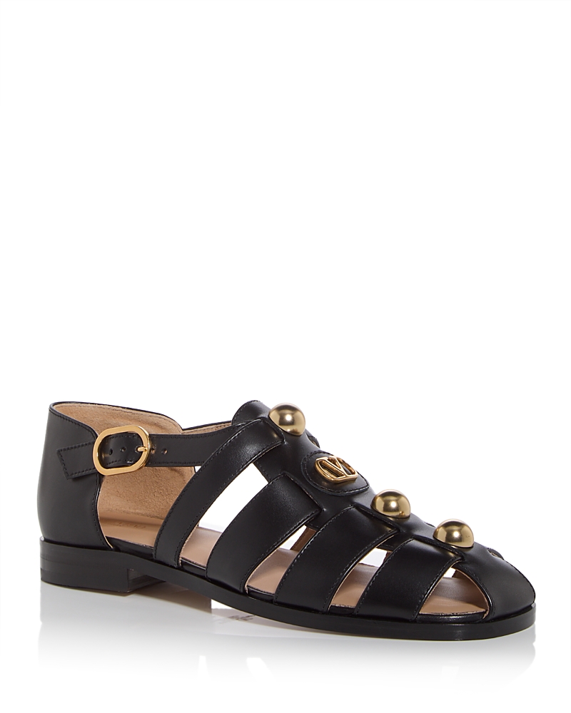 Valentino Garavani Vlogo Stud Leather Fisherman Sandals In Black