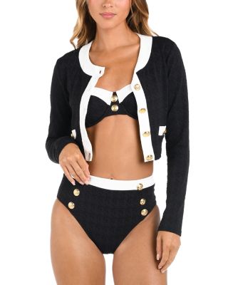 L'AGENCE - Adaline Color Blocked Swim Cover-Up Cardigan