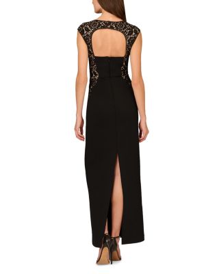 Lace Trim Crepe Column Gown