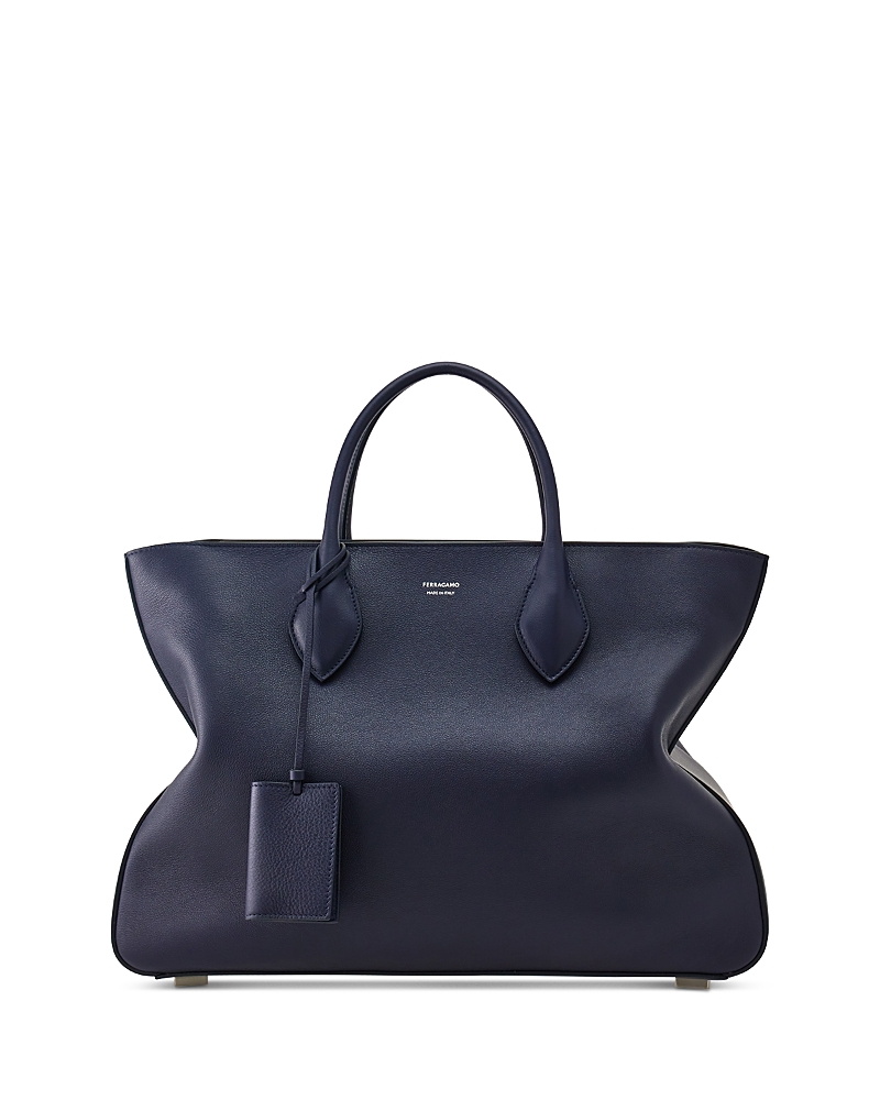 Shop Ferragamo Star Leather Tote In Midnight