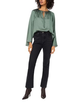 Tie Neck Wide Sleeve Satin Top