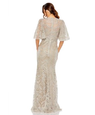 Flutter Sleeve High Neck Gown