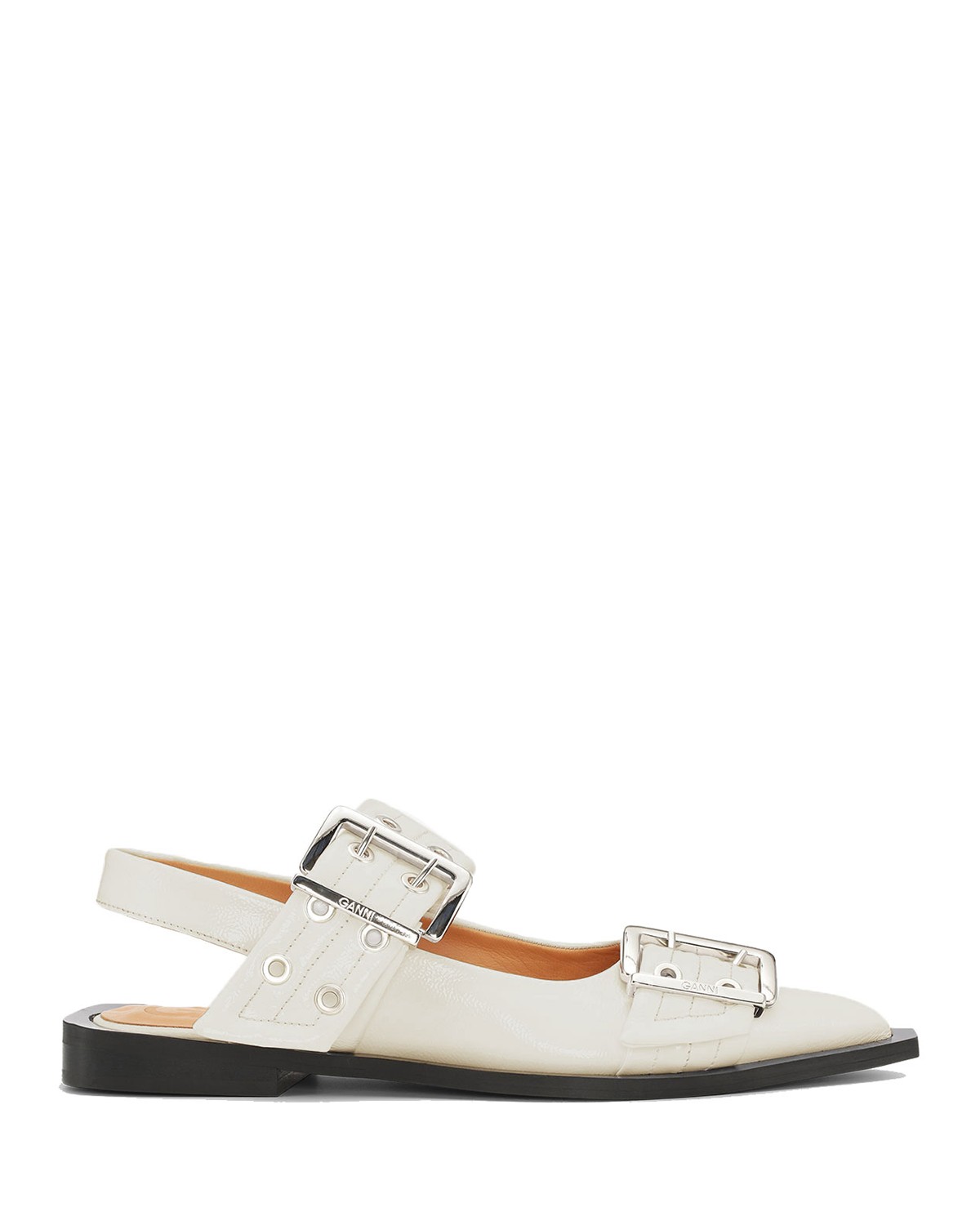 Ganni Women's Feminine Buckle Slingback Ballerina Flats in Egret