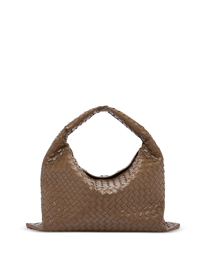 Shop Bottega Veneta Large Hop Intrecciato Leather Shoulder Bag In Pinecone/brass