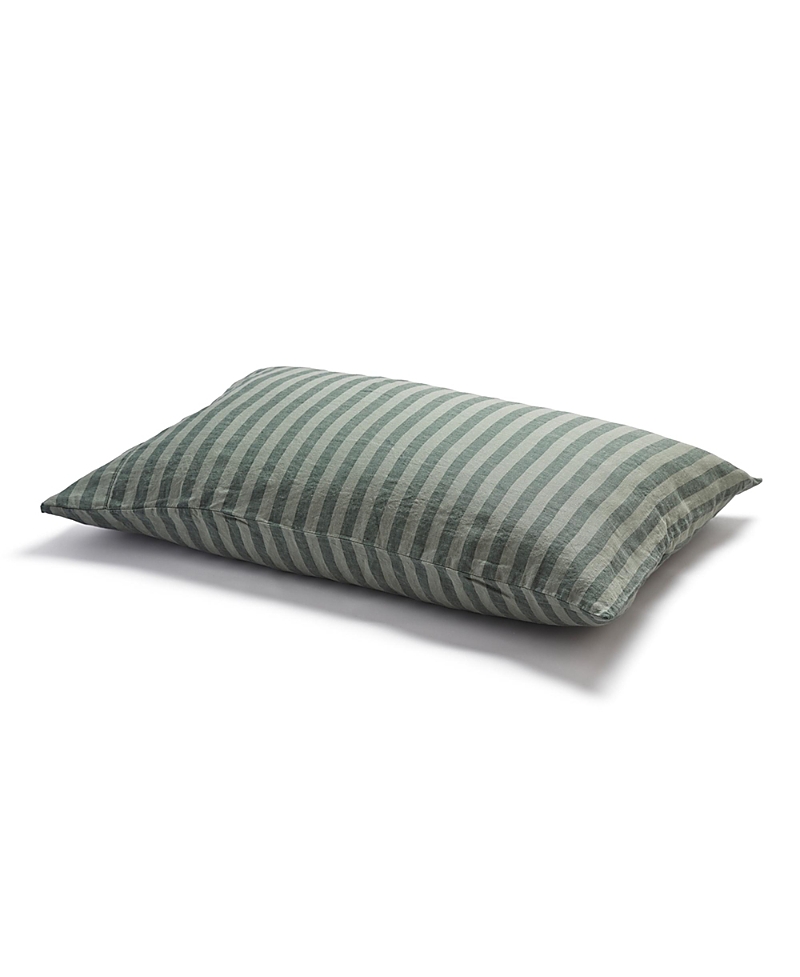 Piglet In Bed Pembroke Stripe Linen Blend Pillowcases In Pine Green