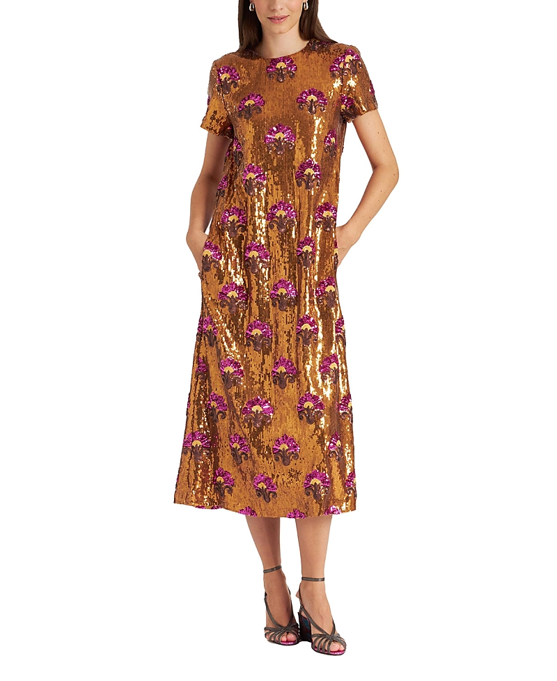 La DoubleJ Super Swing Dress in Textured Sequins Rust