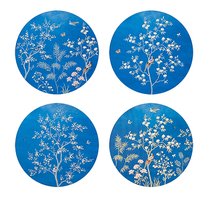 Addison Ross Chinoiserie Lacquer Round 15 Placemats, Set Of 4 In Blue