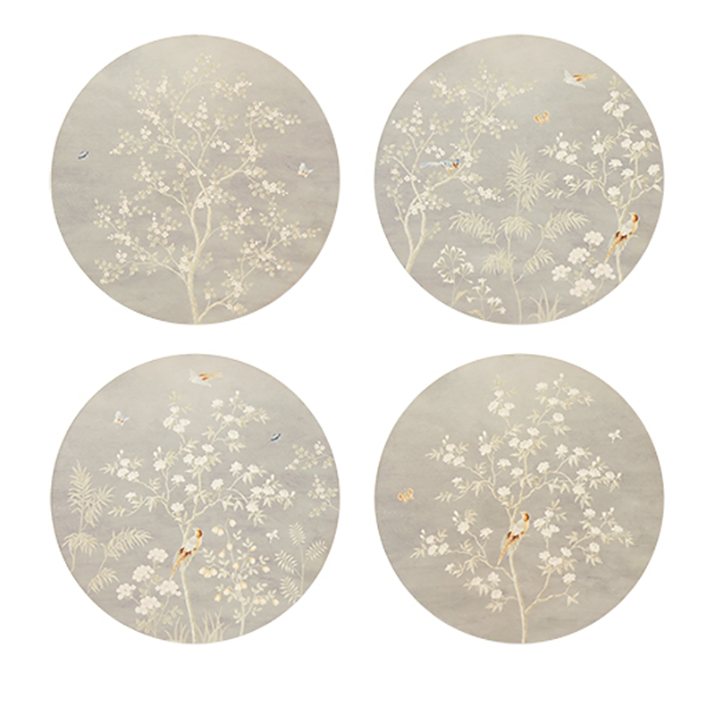 Addison Ross Chinoiserie Lacquer Round 15 Placemats, Set Of 4 In Grey