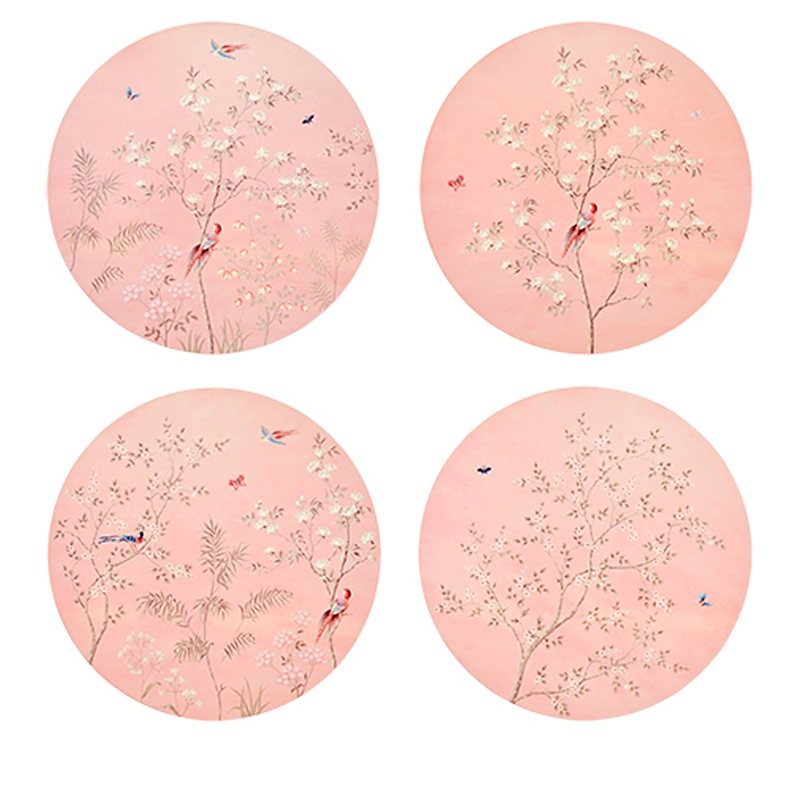 Addison Ross Chinoiserie Lacquer Round 15 Placemats, Set Of 4 In Pink