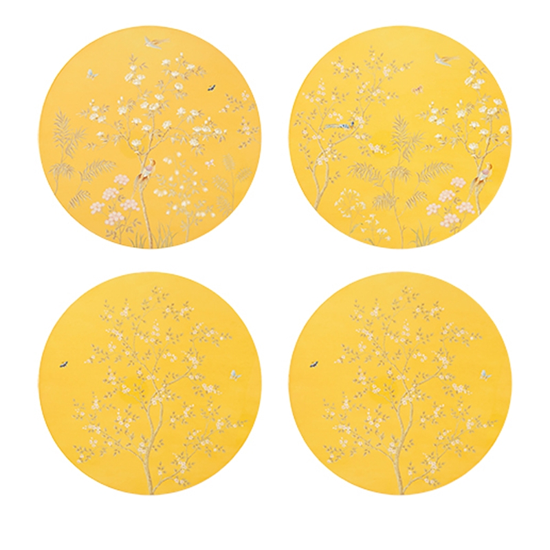 Addison Ross Chinoiserie Lacquer Round 15 Placemats, Set Of 4 In Yellow