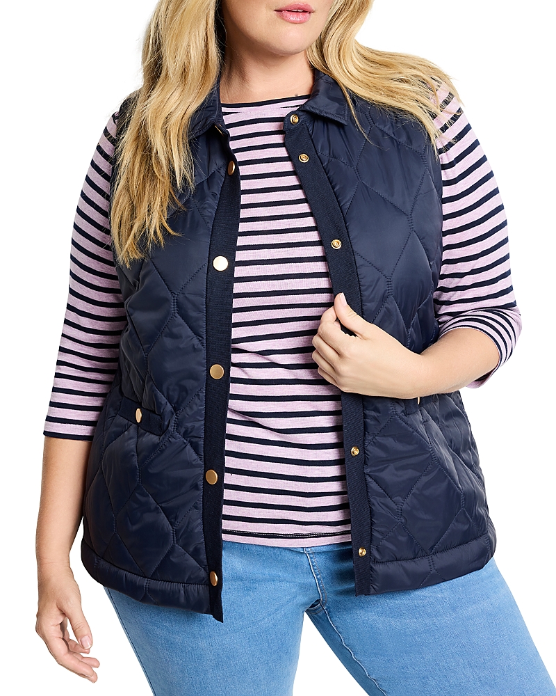 Nic+zoe Plus Knit Trim Puffer Vest In Dark Indigo