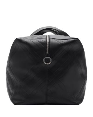 Embossed Check Leather Duffle Bag