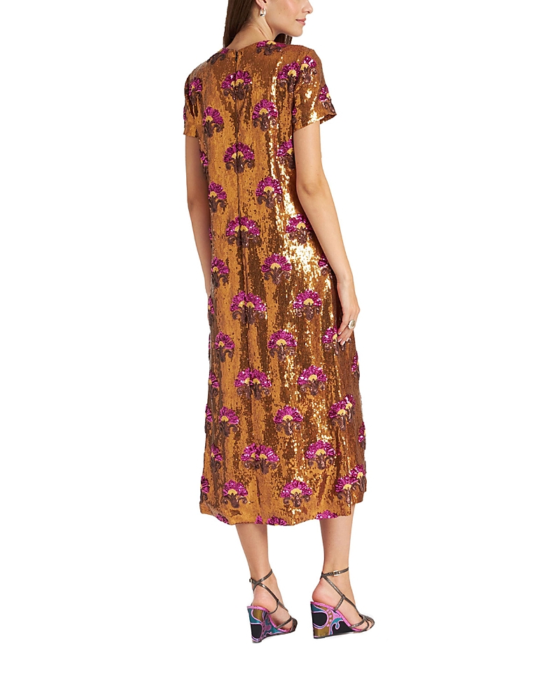 La Doublej Super Textured Sequins Rust Swing Dress In Textured Sequins Rust