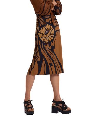 La DoubleJ - Pencil Skirt (Placee) Big Blooms Placee Brown