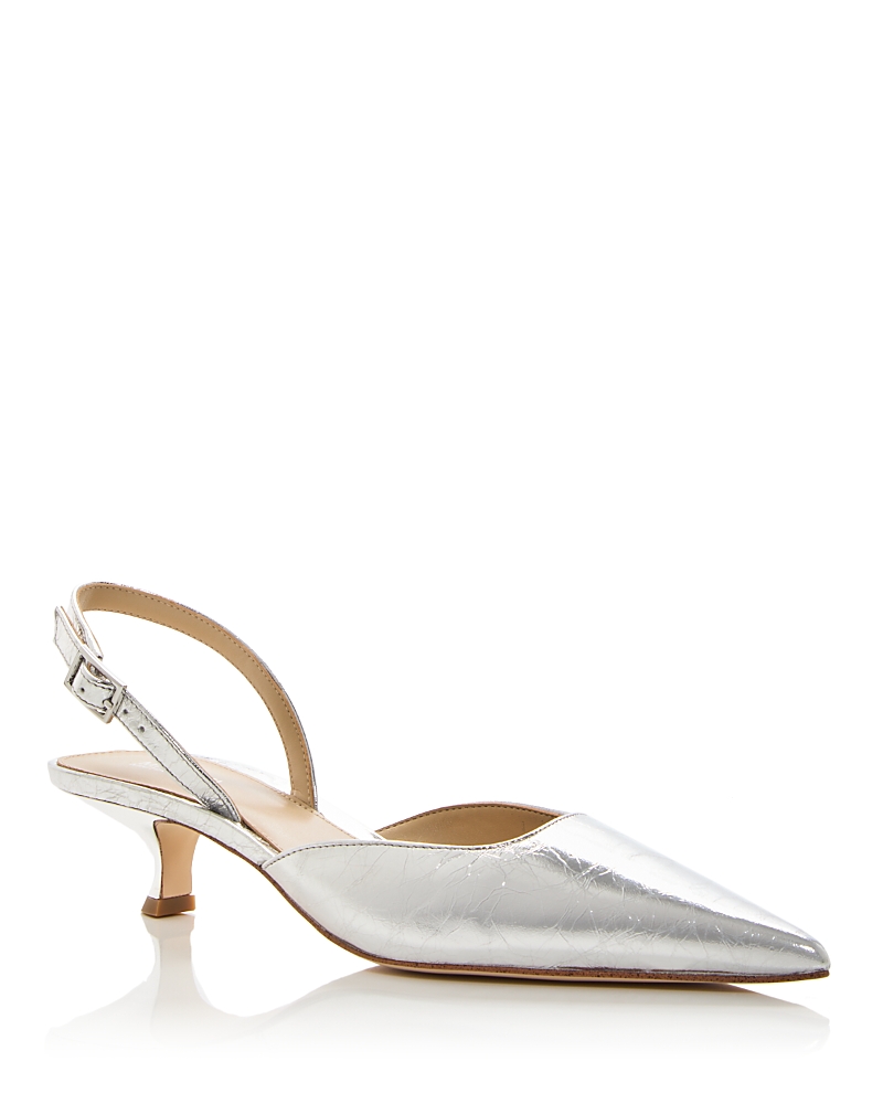 Michael Kors Women's Luna Slingback Kitten Heel Pumps In Silver