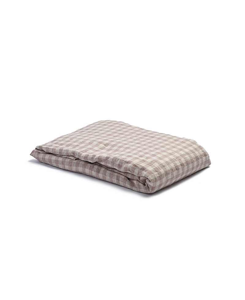 Piglet In Bed Gingham Linen Fitted Sheet, Queen In Mushroom Gingham