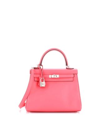 Pre-Owned Hermes Kelly 25 Handbag Pink Swift with Palladium Hardware