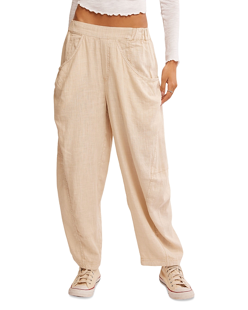Free People High Road Pull-on Linen Blend Barrel Pants In Birch