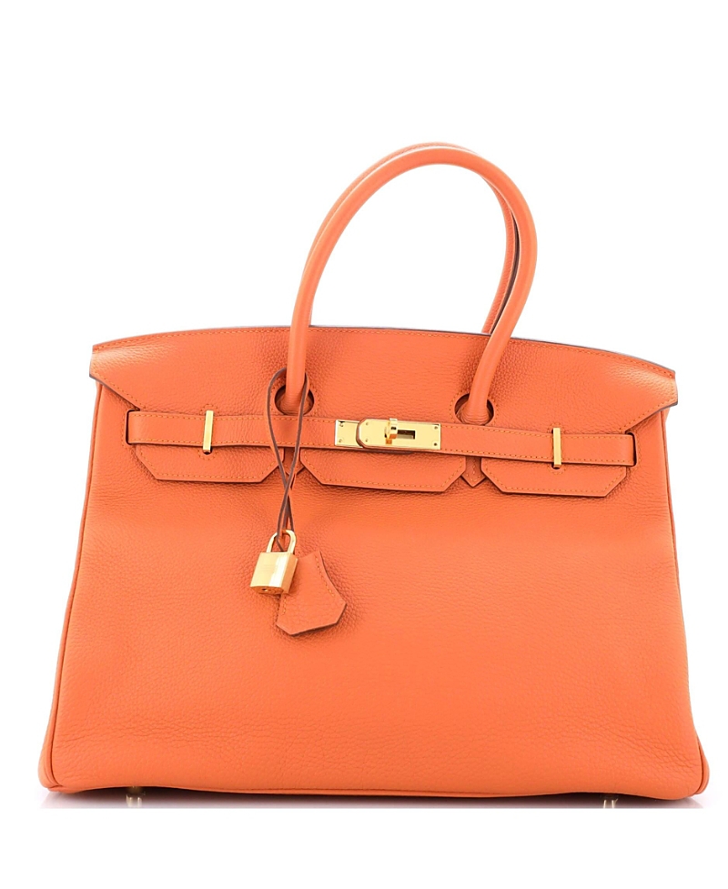 Pre-Owned Hermes Birkin 35 Handbag Orange Togo with Gold Hardware