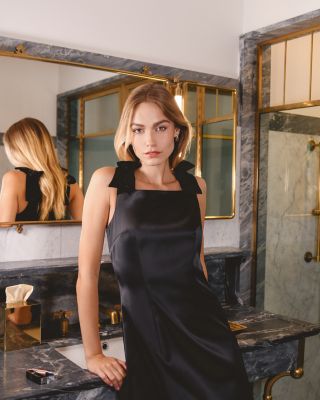 Carey Square Neck Shoulder Bow Mini Dress