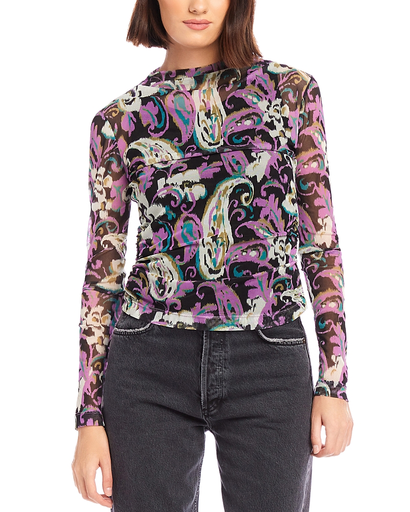 Fifteen Twenty Khami Print Shirred Mesh Top In Paisley