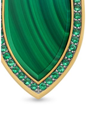 Shield Amulet in 18K Yellow Gold with Malachite and Pav&eacute; Emeralds