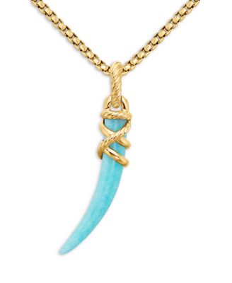 18K Yellow Gold Tusk Amulet with Amazonite