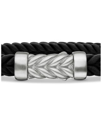 Men&#39;s Chevron Bracelet in Black Rubber with Sterling Silver, 6mm