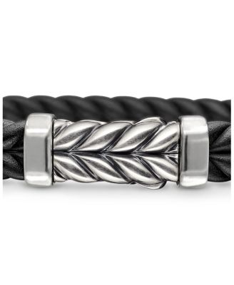 Men's Sterling Silver Chevron Woven Rubber Bracelet, 6mm