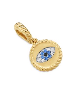 David Yurman Cable Collectibles Evil Eye Amulet with Diamonds and Blue Sapphires in 18k Gold