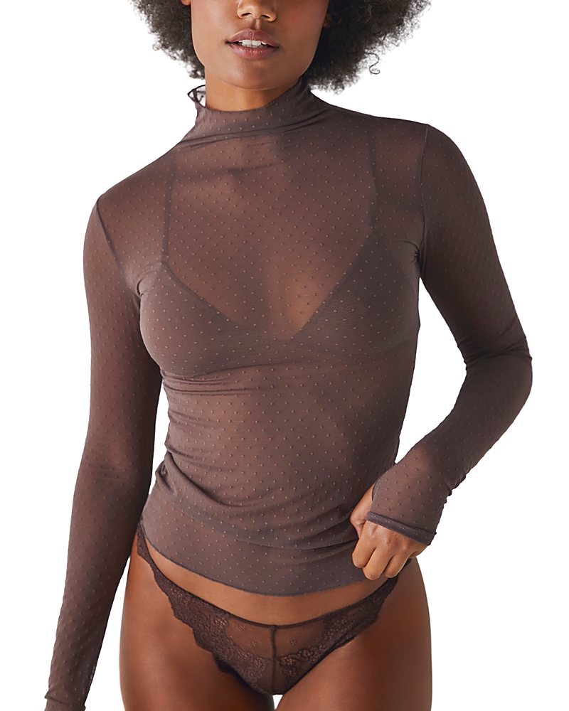 Free People On The Dot Layering Mesh Turtleneck In Minked
