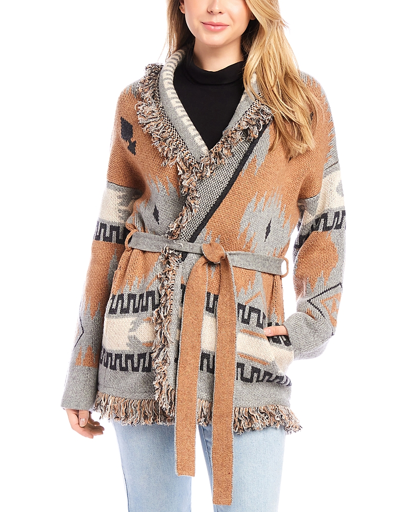 Karen Kane Jacquard Belted Cardigan In Multi