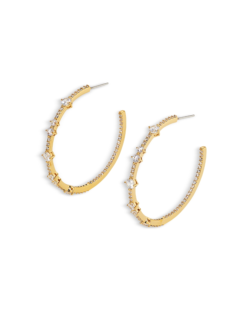 Shop Nadri Cassi Cubic Zirconia Skinny Medium Hoop Earrings In Gold