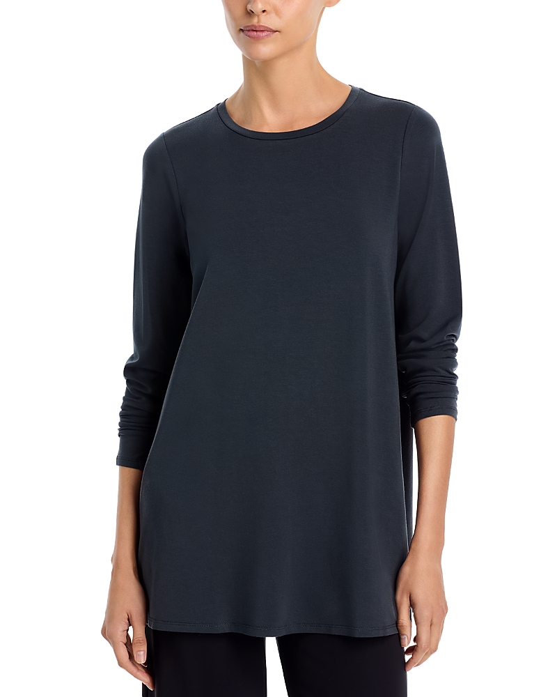 Eileen Fisher Stretch Jersey Knit Crew Neck Long Top In Graphite